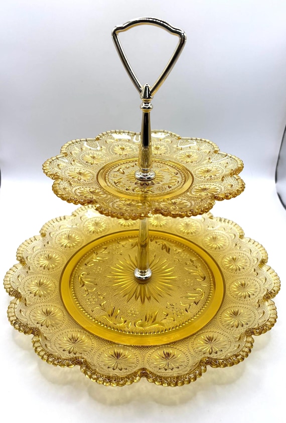 FREE SHIPPING!! Vintage BROCKWAY Concord Amber Glass 2-Tier Tidbit Serving Serving Stand