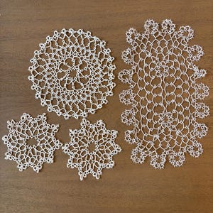 VINTAGE Set of 4 HANDMADE Crocheted DOILIES, Various Sizes, See Pictures