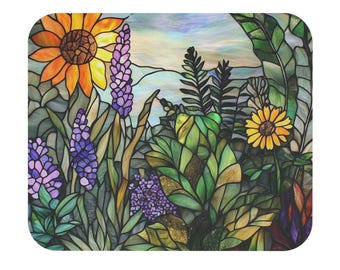 Stained Glass Floral Mouse Pad, Colorful Desk Accessory for Home and Office, Flower Power Gift, Nature Lover Gift, Vibrant Office Decor,