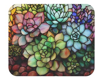 Succulent Dream Stained Glass Mouse Pad