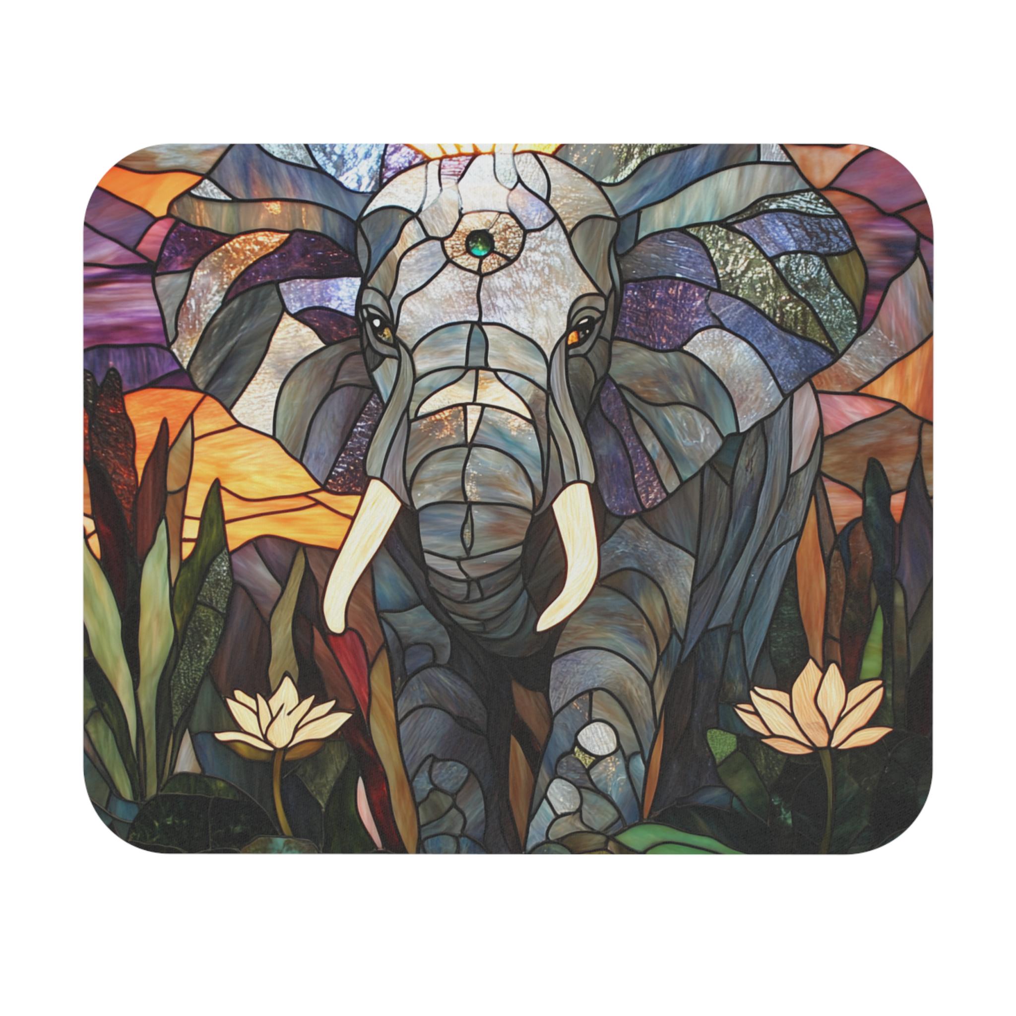 Stained Glass Elephant Mouse Pad | Colorful Desk Decor, Animal Lover Gift, Office Accessory, Unique Home Office Decor, Nature Gift
