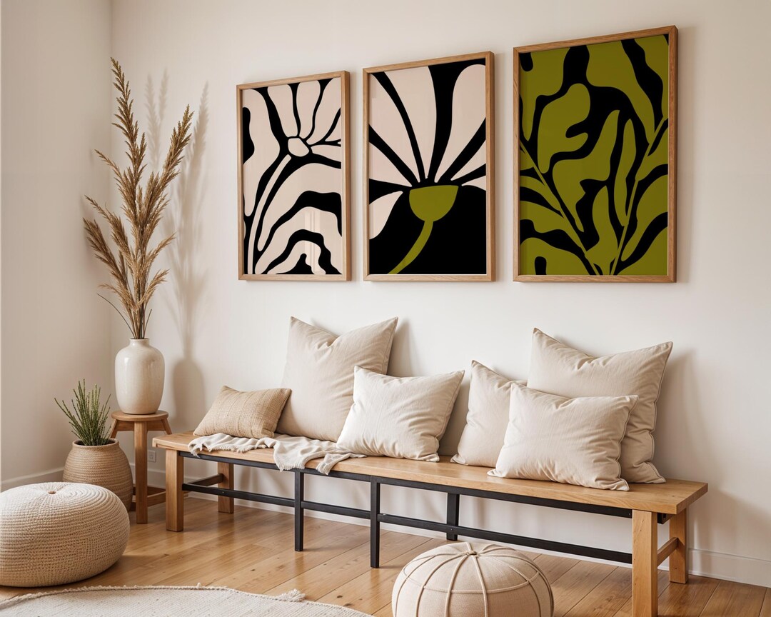 Olive Green Botanical Wall Art Set of 3, Moody Printable Wall Decor ...