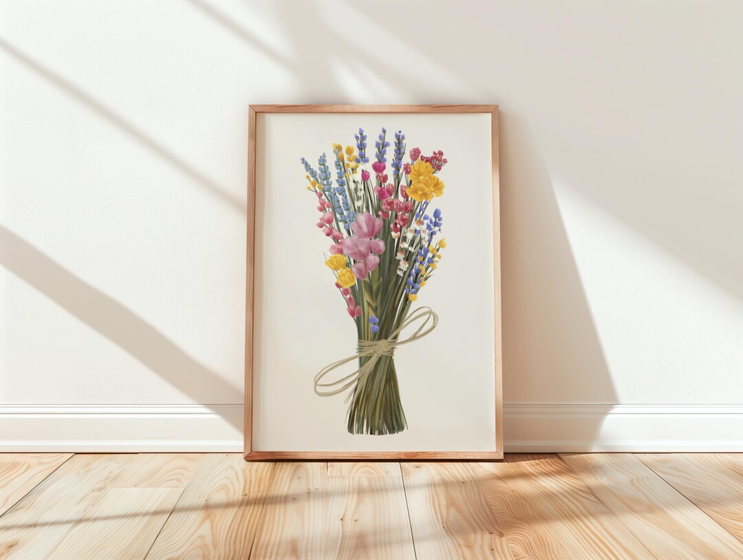 Wildflower Bouquet Printable Wall Art, Vintage Floral Cottagecore Decor ...