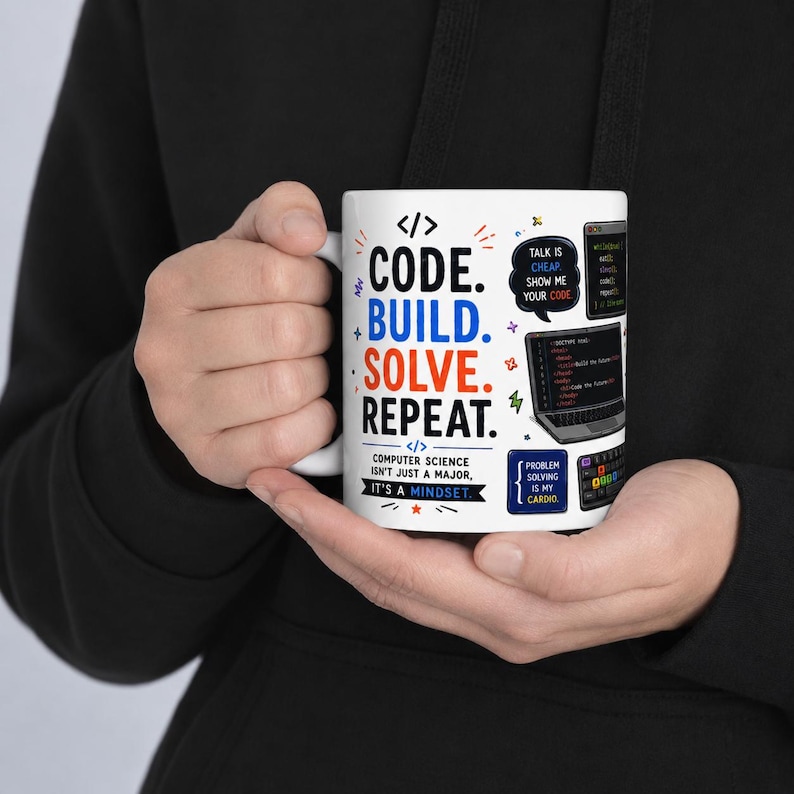 Code Build Solve Repeat Mug, Programmer Gift, Computer Science Coffee Cup image 1