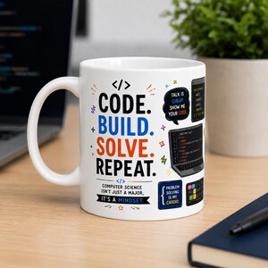 Code Build Solve Repeat Mug, Programmer Gift, Computer Science Coffee Cup image 2