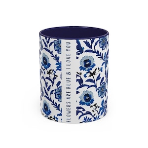 Romantic Floral Coffee Mug Blue Flower Accent Cup Love Gift for Anniversary Birthday Home Kitchen Decor, Microwave & Dishwasher safe