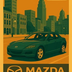 Mazda Rx-8 Retro Poster – JDM Car Art Print – Digital Download (High-Resolution Wall Art)