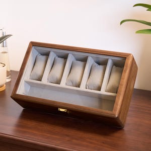 Custom Watch Box with Glass Top, Walnut Wood Watch Storage Box, Handmade Watch Case for Men, personalized gift for him, gift for husband