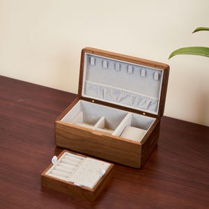 Joyero portátil de madera, joyero personalizado de 1,5 capas con grabado personalizado, joyero personalizado, regalos personalizados para ella, regalo para esposa