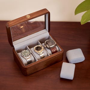 3/5/10 Slots Watch Box with Glass Top, Custom Wooden Watch Box, Vintage Watch Display, Portable Watch Box for Men, personalized gift for him