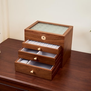 Custom Engraved Jewelry Box, Multi-Layer Handmade Jewelry Organizer, Locked Large Jewelry Box/custom anniversary gift for her, gift for wife