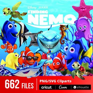 Finding Nemo PNG-clipartbundel | Directe digitale download | Perfect voor verjaardagsshirts, taarttoppers, feestdecoraties en op de oceaan geïnspireerde ambachten