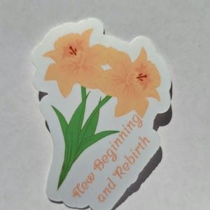 Bellissimo fiore primaverile giallo narciso fatto a mano con significato, adesivo in vinile di alta qualità per diario e album.