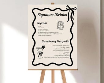 Stijlvolle menusjabloon trouwbar – digitale download – aanpasbaar bord voor drankmenu – DIY-afdrukbare bruiloftsborden