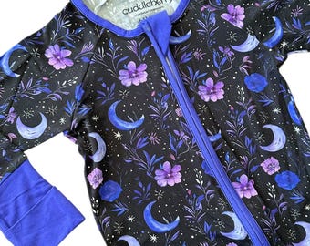 Pigiama trasformabile in pigiama per neonati in bambù Purple Moonbeam