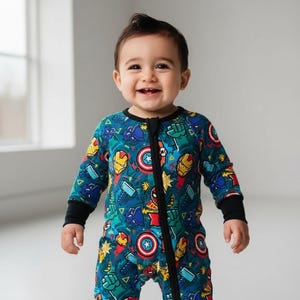 Superhero Bamboo Baby Sleeper, Dual Zipper Footie Pajamas, Soft & Stretchy, Sensory Friendly