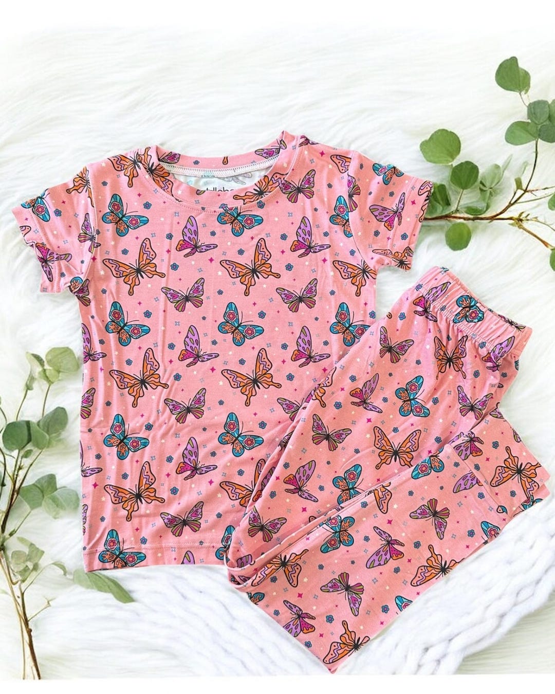 Pink Butterfly Bamboo Pajamas: Soft, Stretchy Kids Pjs - Etsy