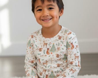 Långärmad tvådelad julpyjamas i bambu för barn