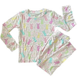 Pigiama in bambù con coniglietto pasquale: pigiama morbido ed elasticizzato per bambini immagine 3