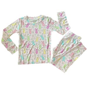 Pigiama in bambù con coniglietto pasquale: pigiama morbido ed elasticizzato per bambini immagine 5