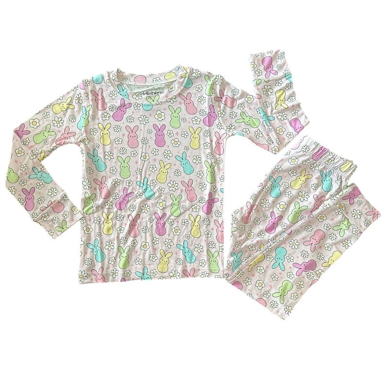 Pigiama in bambù con coniglietto pasquale: pigiama morbido ed elasticizzato per bambini immagine 5