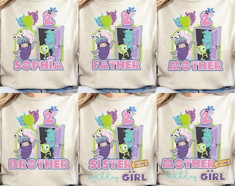 Camiseta personalizada de cumpleaños de la película Monstruos S.A. de Disney, camiseta para la cumpleañera, camiseta a juego para toda la familia