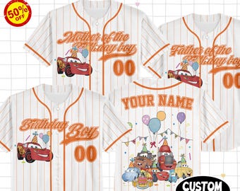 Maillot de baseball personnalisé anniversaire voitures, cadeau d'anniversaire personnalisé Lightning McQueen, t-shirt voyage en famille terrestre
