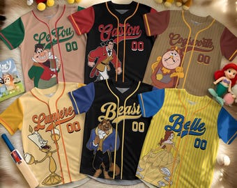 Custom Beauty and the Beast Characters Jersey, Belle Beast Lumiere Cogsworth Jersey, Gaston Villain Jersey, Beauty and the Beast Costume