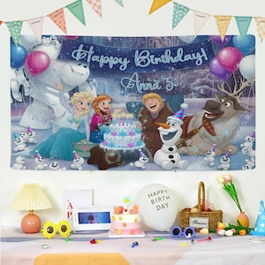 Personalized Elsa Frozen Birthday Hanging, Frozen Birthday Backdrop, Birthday Girl Banner, Princess Party Decor image 1