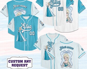 Camiseta de béisbol estilo chibi de la Princesa de Hielo personalizada, camiseta con nombre personalizado para niños y adultos, regalo para aficionados al béisbol.