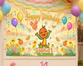 Custom  Orange Bird Birthday Backdrop,  Banner, Orange Bird Birthday Decor, Birthday Decor Hanging