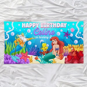 Custom Wdw The little mermaid Ariel Birthday Banner, Princess Birthday Decoration, Ariel Princess Birthday Party Decor image 4