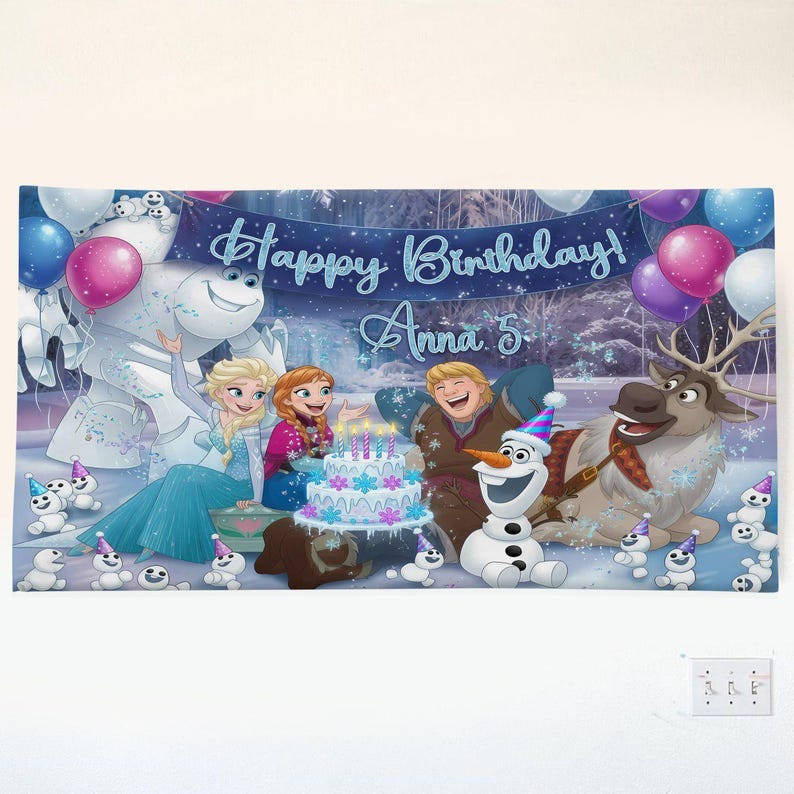 Personalized Elsa Frozen Birthday Hanging, Frozen Birthday Backdrop, Birthday Girl Banner, Princess Party Decor image 2