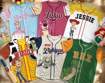 Benutzerdefinierte Walt Toy Story Charaktere Baseball Jersey, Woody, Buzz, Jessie, Rex, Hamam, Forky Sportwear, Geburtstag Cartoon-Thema