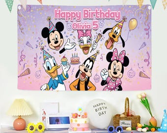 Custom  Mickey Mouse Birthday Backdrop, Mickey & Friends Birthday Banner, Mouse Clubhouse Party Decor,  Birthday Party