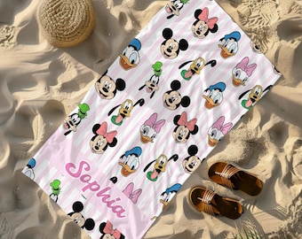 Telo da spiaggia Disney personalizzato, telo da spiaggia di Topolino, telo da piscina Disney, telo con nome Disney, telo Disney personalizzato, regalo estivo Disney