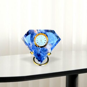 Desk clock - Sodalite Gemstone | natural handmade gemstone clock| office decor| table clock| home office clock| rock clock| stone clock