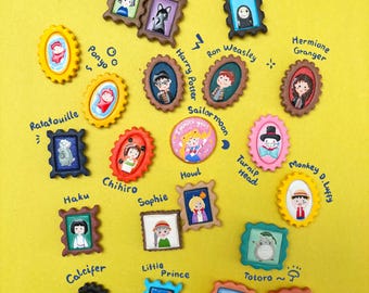 Handmade Clay Mini Magnets & Pins – Anime Character Set