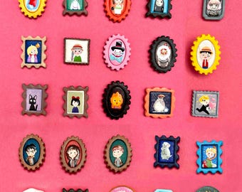 3 Handmade Clay Mini Magnets / Pins – Anime Character Set of 3