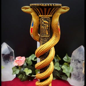 Design Toscano Rare Egyptian Cobra Column Candle Holder Serpent Altar Decor