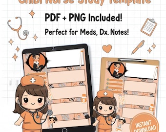 Sjabloon kaartsjabloon Leuke verpleegkundige studieconcept: student-verpleegkundige afdrukbare digitale planner pdf en png lvn lpn rn
