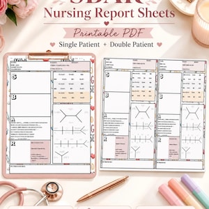 Printable SBAR Nursing Report Sheet | Student Nurse Clinical Brain Sheet with Vitals, Lab Fishbones & Safety Checklist
