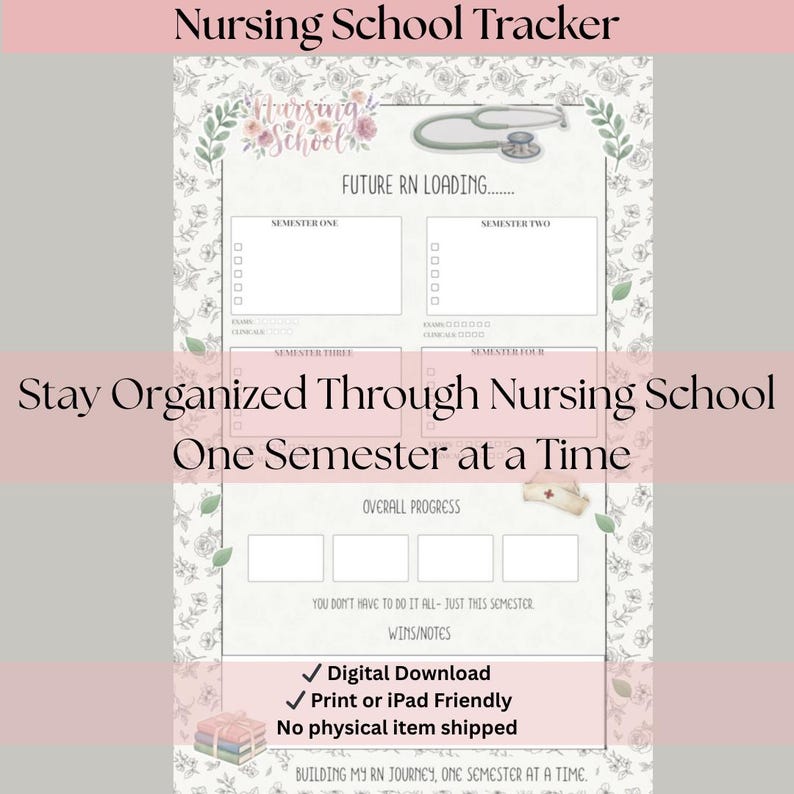 Floral Nursing School Tracker | Printable &amp; iPad | RN Student Planner I Nurse Planner - Etsy