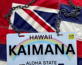 Personalized Hawaii License Plate–Style Lei | Custom Name Aluminum Necklace | Graduation Gift Decor