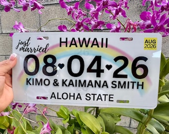 Personalized Hawaii Wedding License Plate-Style Mr & Mrs Just Married Car Tag