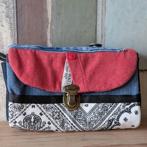 Carteira longa jeans remake carteira vintage remake padrão bandana