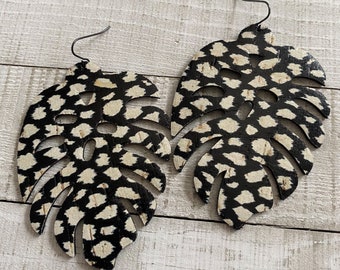 Leather earrings, cork earrings, large leather earrings, leather leaf earrings, earrings