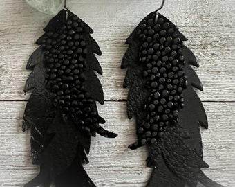 Leather earrings, layered leather earrings, black leather earrings, earrings, boho chic jewelry