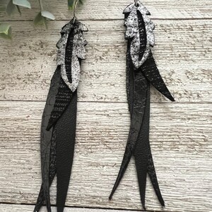 Leather earrings, layered leather earrings, black leather earrings, dangle leather earrings, earrings