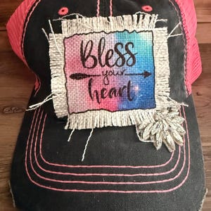Bless Your Heart Bling Patch Trucker Cap, Women's Rhinestone hats